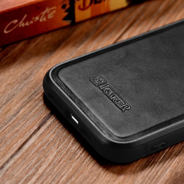 iCarer iCarer Leather Oil Wax θήκη καλυμμένη με φυσικό δέρμα για iPhone 14 Plus (συμβατό με MagSafe) μαύρο (WMI14220719-BK)