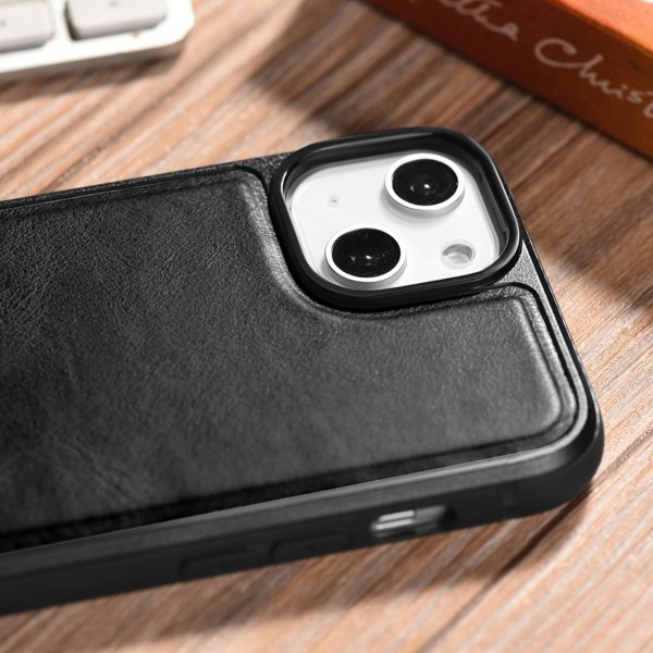 iCarer iCarer Leather Oil Wax θήκη καλυμμένη με φυσικό δέρμα για iPhone 14 Plus (συμβατό με MagSafe) μαύρο (WMI14220719-BK)