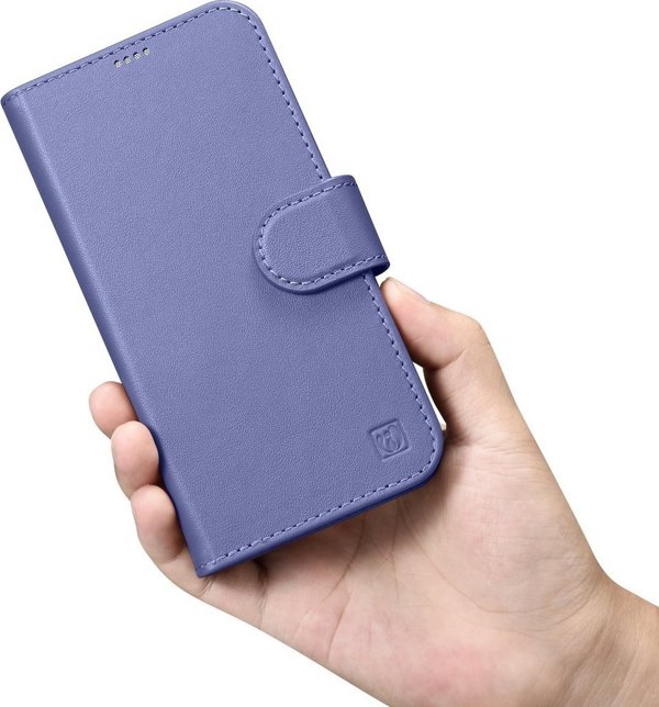 iCarer iCarer Wallet Case 2in1 θήκη iPhone 14 Pro Max δερμάτινη θήκη με καπάκι Anti-RFID ανοιχτό μοβ (WMI14220728-LP)