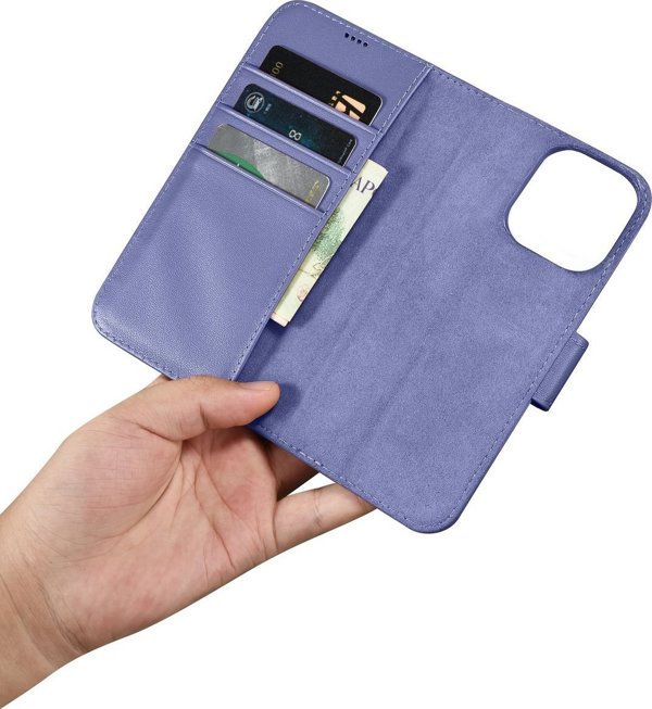 iCarer iCarer Wallet Case 2in1 θήκη iPhone 14 Pro Max δερμάτινη θήκη με καπάκι Anti-RFID ανοιχτό μοβ (WMI14220728-LP)