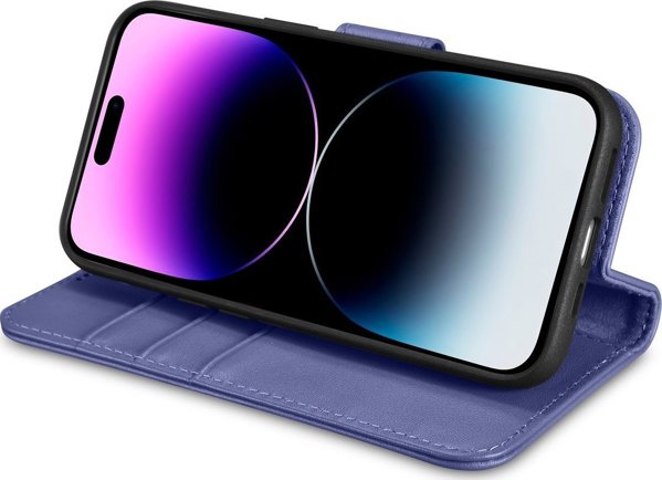 iCarer iCarer Wallet Case 2in1 θήκη iPhone 14 Pro Max δερμάτινη θήκη με καπάκι Anti-RFID ανοιχτό μοβ (WMI14220728-LP)