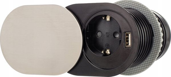 Πρίζα ενσωματωμένη σε έπιπλο 1x Schuko, 1xUSB (φόρτιση 5V 2.4A) 1.9m από ανοξείδωτο ατσάλι Design Light