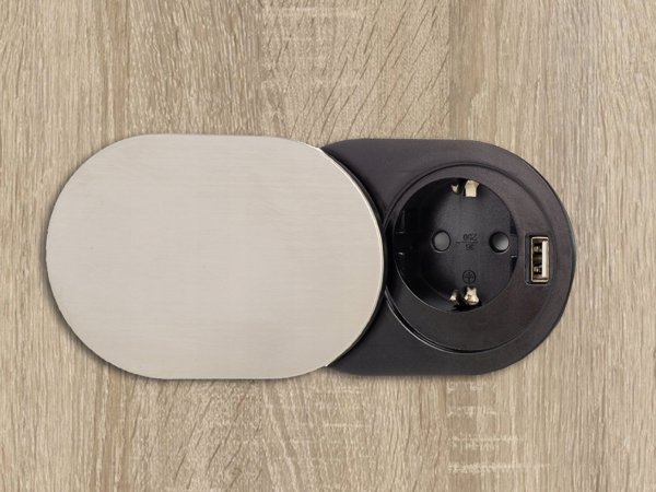 Πρίζα ενσωματωμένη σε έπιπλο 1x Schuko, 1xUSB (φόρτιση 5V 2.4A) 1.9m από ανοξείδωτο ατσάλι Design Light