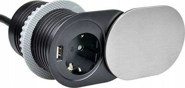 Πρίζα ενσωματωμένη σε έπιπλο 1x Schuko, 1xUSB (φόρτιση 5V 2.4A) 1.9m από ανοξείδωτο ατσάλι Design Light