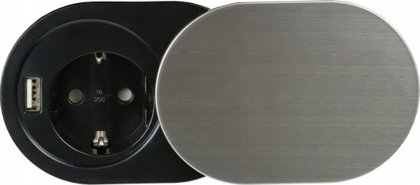 Πρίζα ενσωματωμένη σε έπιπλο 1x Schuko, 1xUSB (φόρτιση 5V 2.4A) 1.9m από ανοξείδωτο ατσάλι Design Light