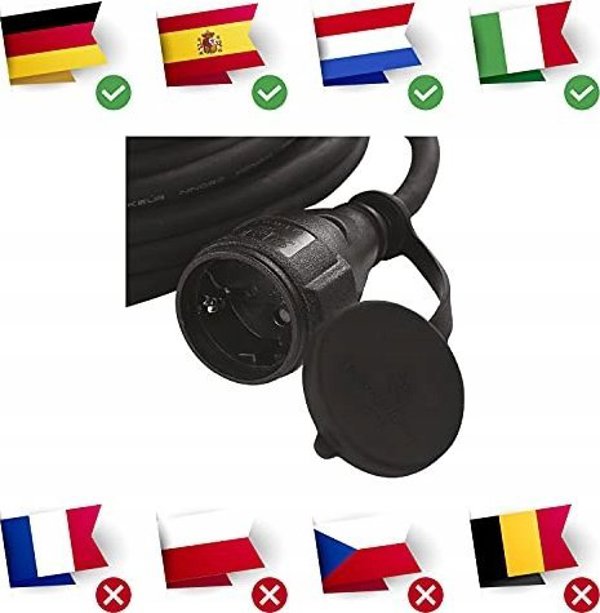 Προέκταση 1 υποδοχής 10m με γείωση 3x2.5 mm2 IP44 με λαστιχένια μόνωση, μαύρο