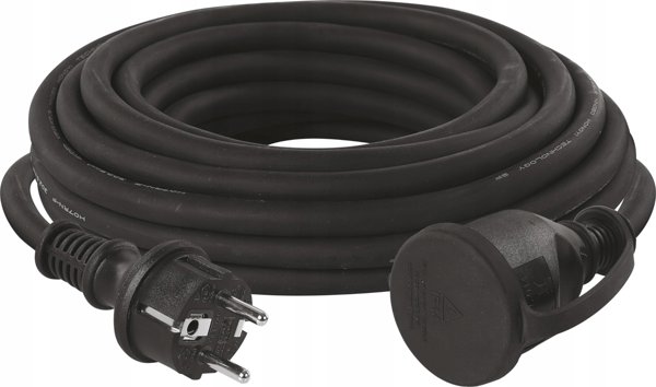 Προέκταση 1 υποδοχής 10m με γείωση 3x1.5 mm2 IP44 με λαστιχένια μόνωση, μαύρο