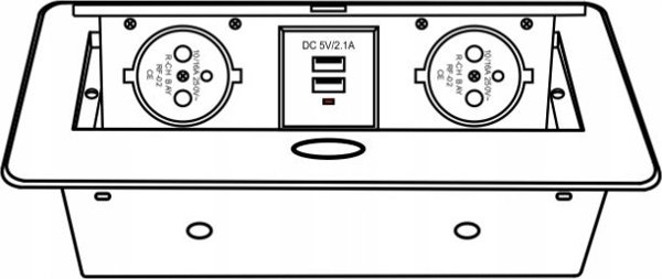 Πολύπριζο ενσωματωμένο στο έπιπλο KOMBI BOX, 2x Schuko, 1x USB, 1x USB-C, με γκρι πλαίσιο, καλώδιο 3m