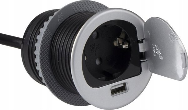 Πολύπριζο, ενσωματωμένο, SINGLE BOX αλουμινίου, 1x Schuko 1x USB, Design Light