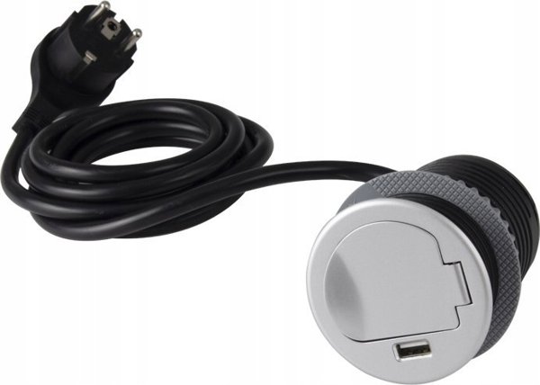Πολύπριζο, ενσωματωμένο, SINGLE BOX αλουμινίου, 1x Schuko 1x USB, Design Light