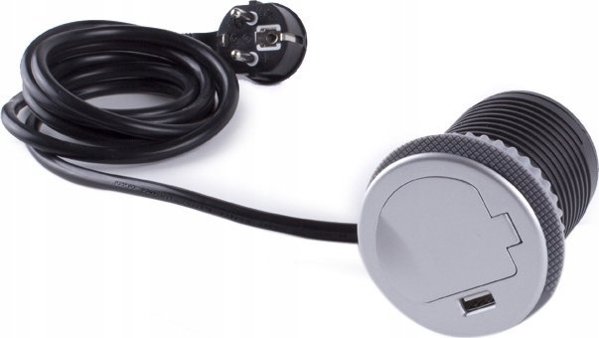 Πολύπριζο, ενσωματωμένο, SINGLE BOX αλουμινίου, 1x Schuko 1x USB, Design Light