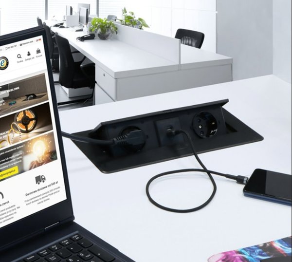Προέκταση ενσωματωμένη στο έπιπλο KOMBI BOX, 2x Schuko, 1xUSB, 1x USB-C, με καλώδιο μήκους 3m, μαύρο