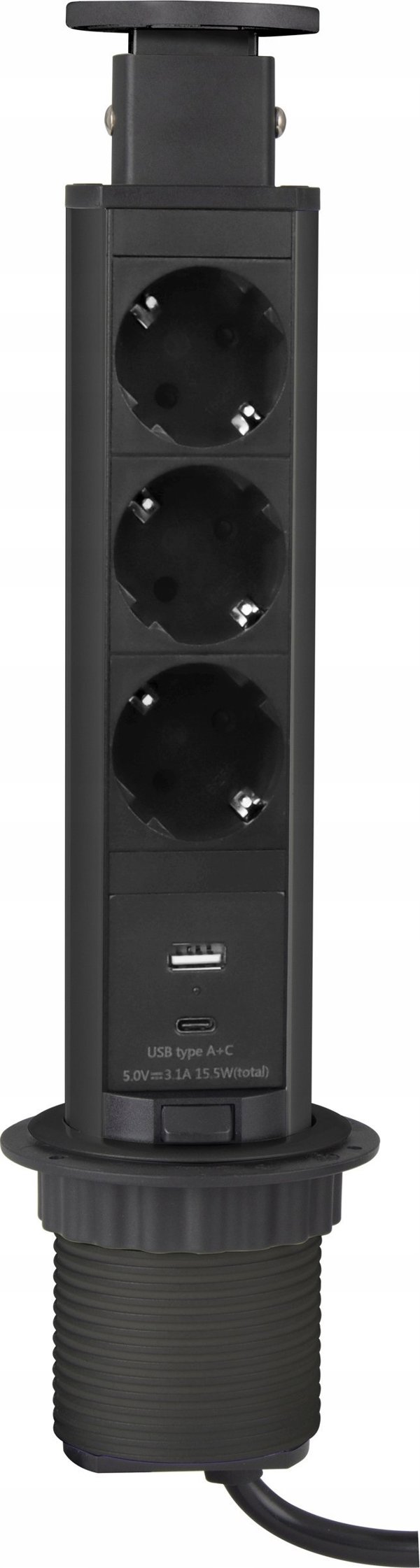 Ενσωματωμένη πρίζα επίπλου LIFT BOX, 3x Schuko, 1x USB A, 1x USB C, με καλώδιο μήκους 1.5m, μαύρο