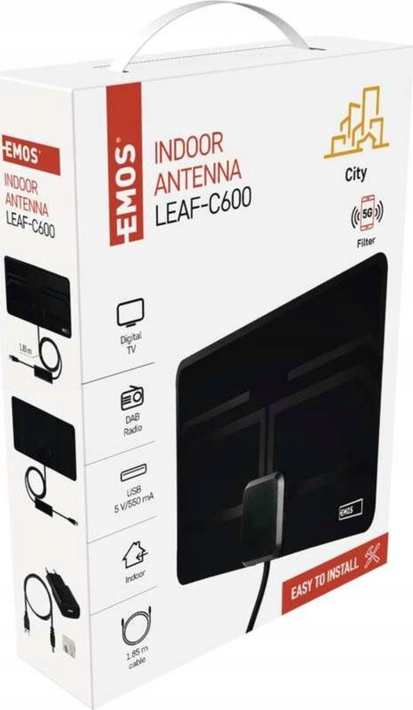 Εσωτερική Κεραία CITY LEAF-C600, DVB-T2, DAB, Φίλτρο LTE/4G/5G