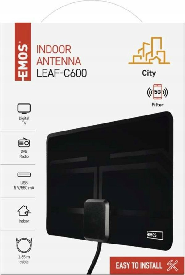 Εσωτερική Κεραία CITY LEAF-C600, DVB-T2, DAB, Φίλτρο LTE/4G/5G