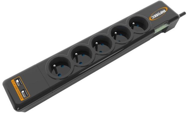 Infosec S5 USB NEO Μαύρο 5 x πρίζα δικτύου 230 V 1,5 m