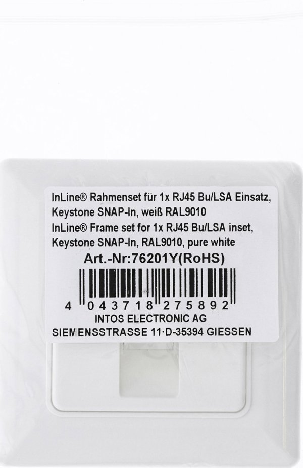 InLine InLine® Frame set for 1x RJ45 Bu/LSA insert, Keystone SNAP-In, white RAL9010