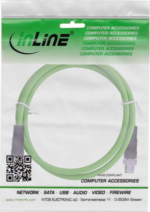 Καλώδιο δικτύου InLine InLine® Industrial, M12 8-pin X-coded αρσενικό/αρσενικό, Cat.6A PUR 10m