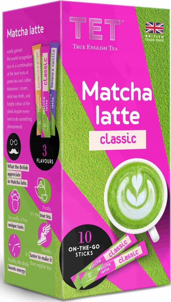 Ρόφημα στιγμιαίου τσαγιού True English Tea Matcha Latte Classic, 10 τεμ.