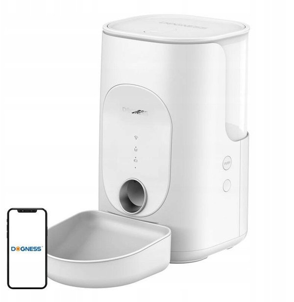 Έξυπνος διανομέας τροφής Dogness F16 WiFi 5G 4L με πλαστικό μπολ (λευκό)