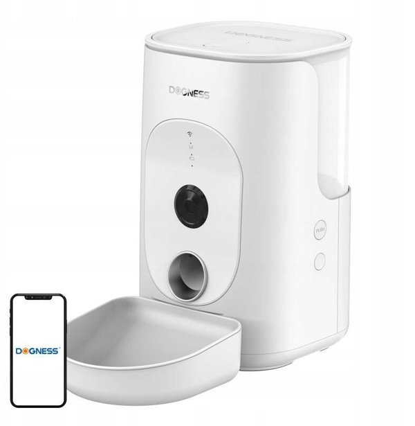 Έξυπνος διανομέας τροφής με κάμερα Dogness F15 WiFi 4L με πλαστικό μπολ (λευκό)