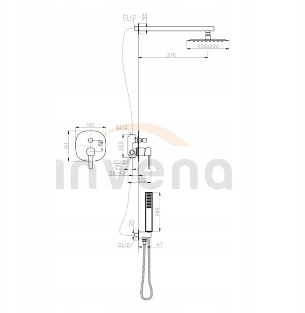 Invena Glamour Σετ Ντους Εντοιχισμένο, Χρυσό, BS-02-0K9-V