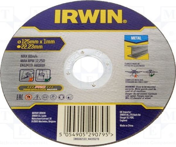 IRWIN ΤΑΡΤΣΑ ΓΙΑ ΚΟΠΗ ΜΕΤΑΛΛΟΥ ΕΠΙΠΕΔΗ 125mm x 1,0mm x 22,23mm