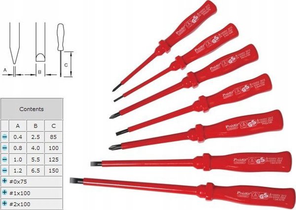 Μονωμένο σετ κατσαβιδιών VDE 1000 V (7 τεμ.), 8PK-8100E Pro'sKit