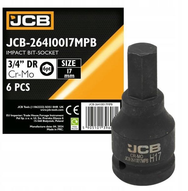 JCB Καρυδάκι Κρούσης 3/4" 17mm, 6-γωνιακή Υποδοχή, Ατσάλινη Μύτη Υψηλής Αντοχής
