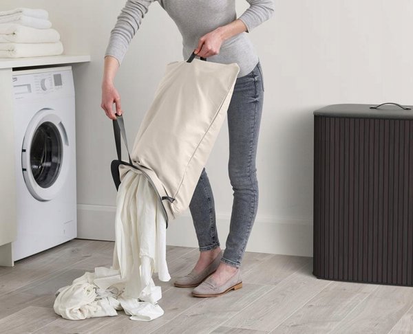JJ-Laundry basket 90l bamboo black Tota Twin Luxe