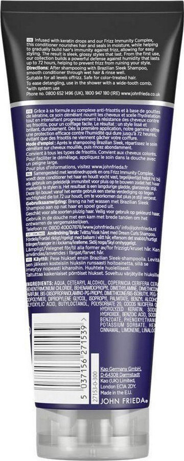 JOHN FRIEDA_Frizz-Ease Brazilian Sleek Conditioner 250ml Αντιφριζ Κρέμα Μαλλιών