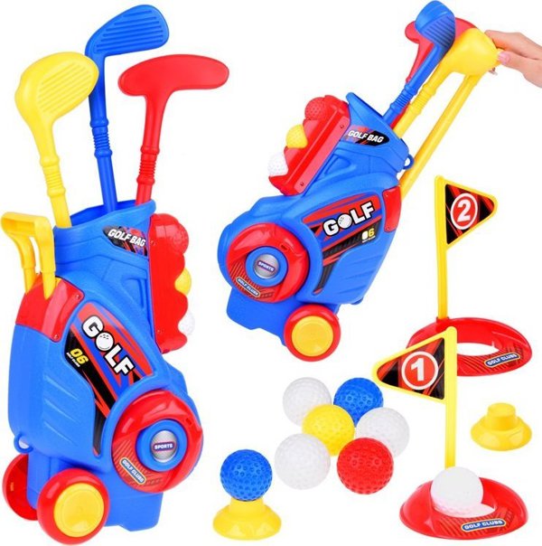 Σετ για παιχνίδι Mini Golf Jokomisiada μπαστούνια + μπάλες + βάση με ρόδες για παιδιά SP0804