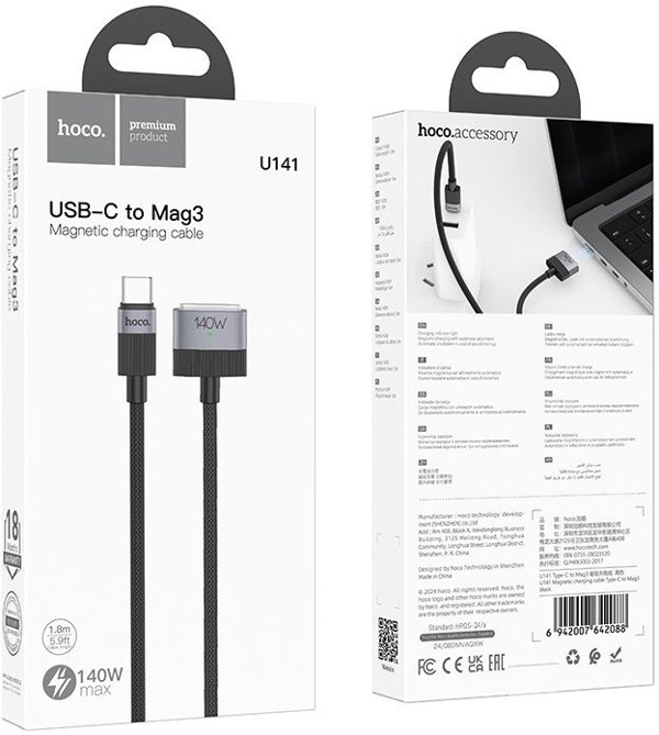 Kabel USB Hoco USB-C - MagSafe 3 1.8 m Czarny