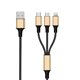 Καλώδιο Φόρτισης 2GO 3-σε-1 USB-A σε USB-C, microUSB & Lightning, 1.5m, Υφασμάτινη Πλέξη, Μαύρο-Χρυσό