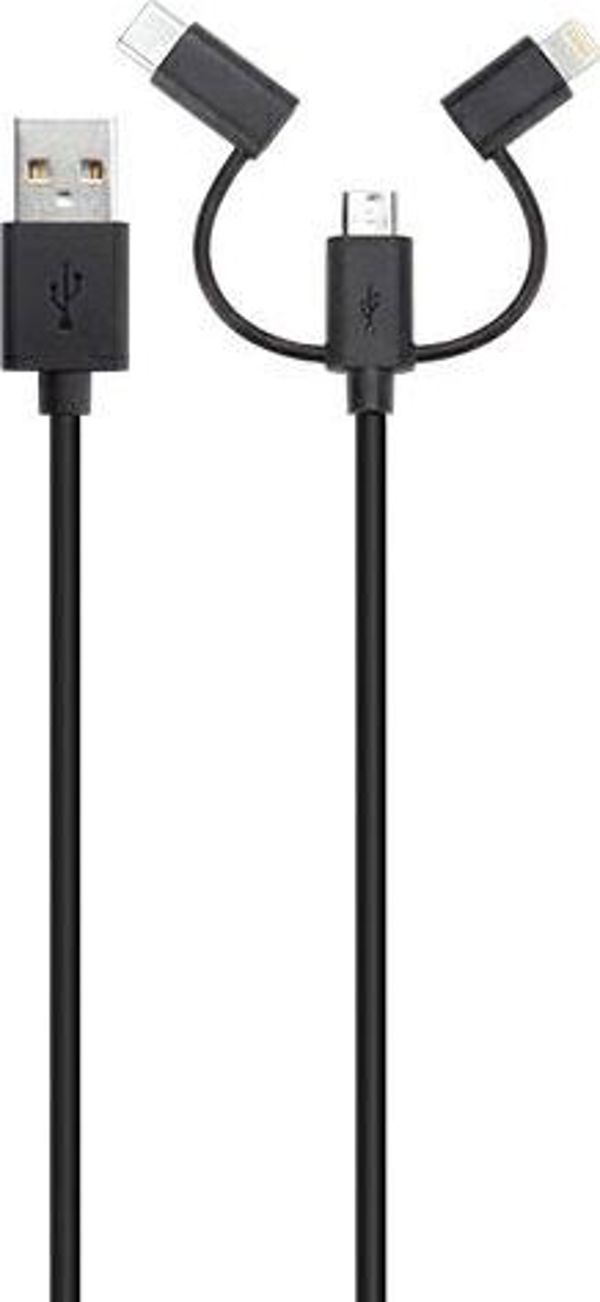 Καλώδιο Φόρτισης Xqisit 3 σε 1: USB-A σε USB-C, microUSB & Lightning, Μήκος 1m, Μαύρο