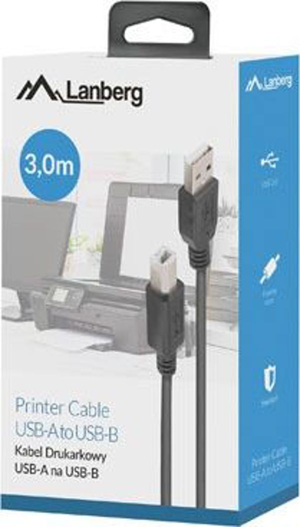 Καλώδιο USB Lanberg USB-A - USB-B 3 m Μαύρο (CA-USBA-15CU-0030-BK)