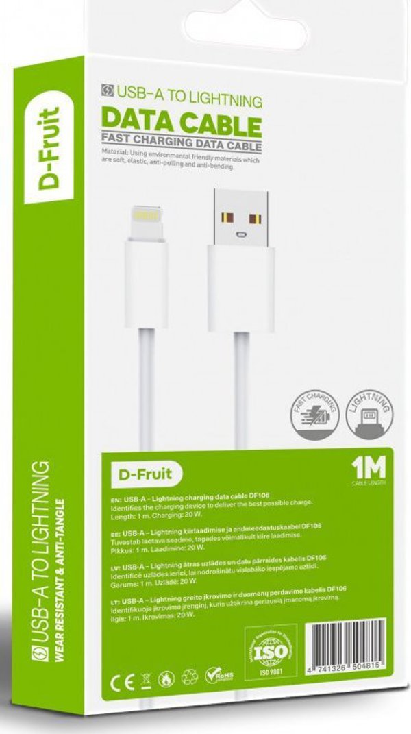 Καλώδιο D-Fruit USB-A - Lightning 1m, λευκό (DF106)