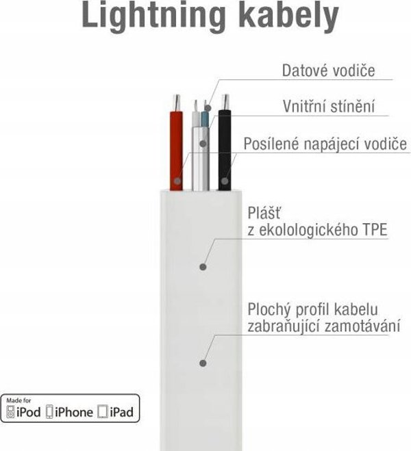 Kabel USB Avacom AVACOM MFI-120W USB CABLE - LIGHTNING, MFI CERTIFICATION, 120CM, Baltas