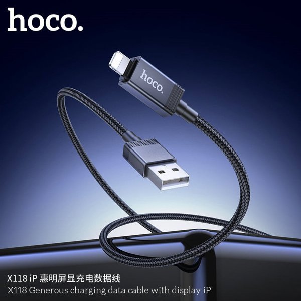 Καλώδιο USB A προς Lightning Hoco 2,4A με Οθόνη 1 μ. X118 Μαύρο