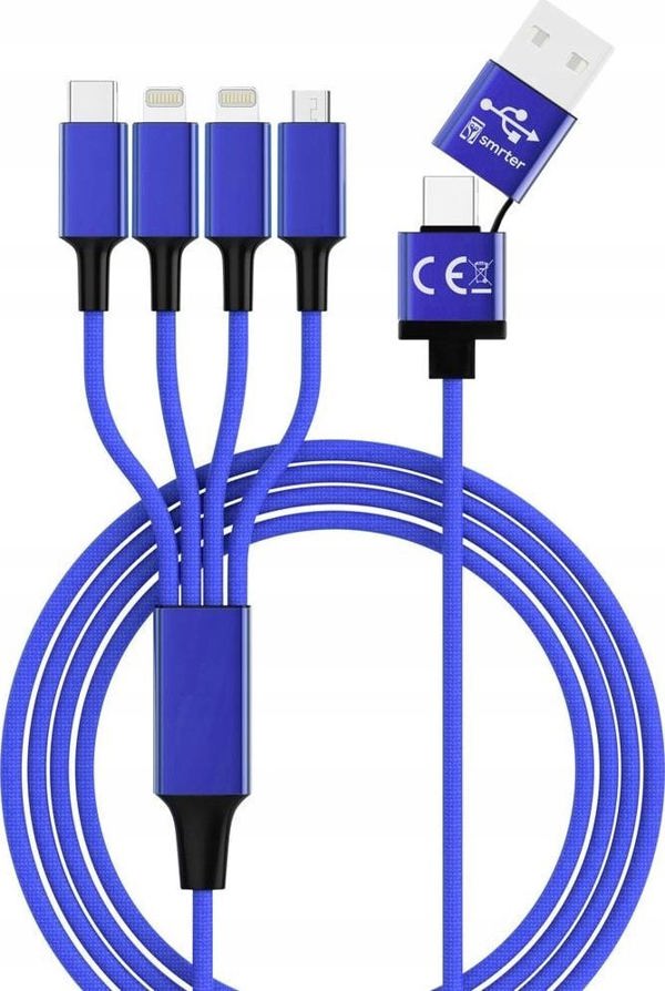Καλώδιο USB Smrter USB-A + USB-C - USB-C + microUSB + 2x Lightning 1.2 m Μπλε (SMRTER_ELITE_L_NB)