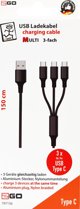 Καλώδιο USB 2GO 2GO 3 σε 1 USB καλώδιο φόρτισης - μαύρο - 150cm για USB Type-C