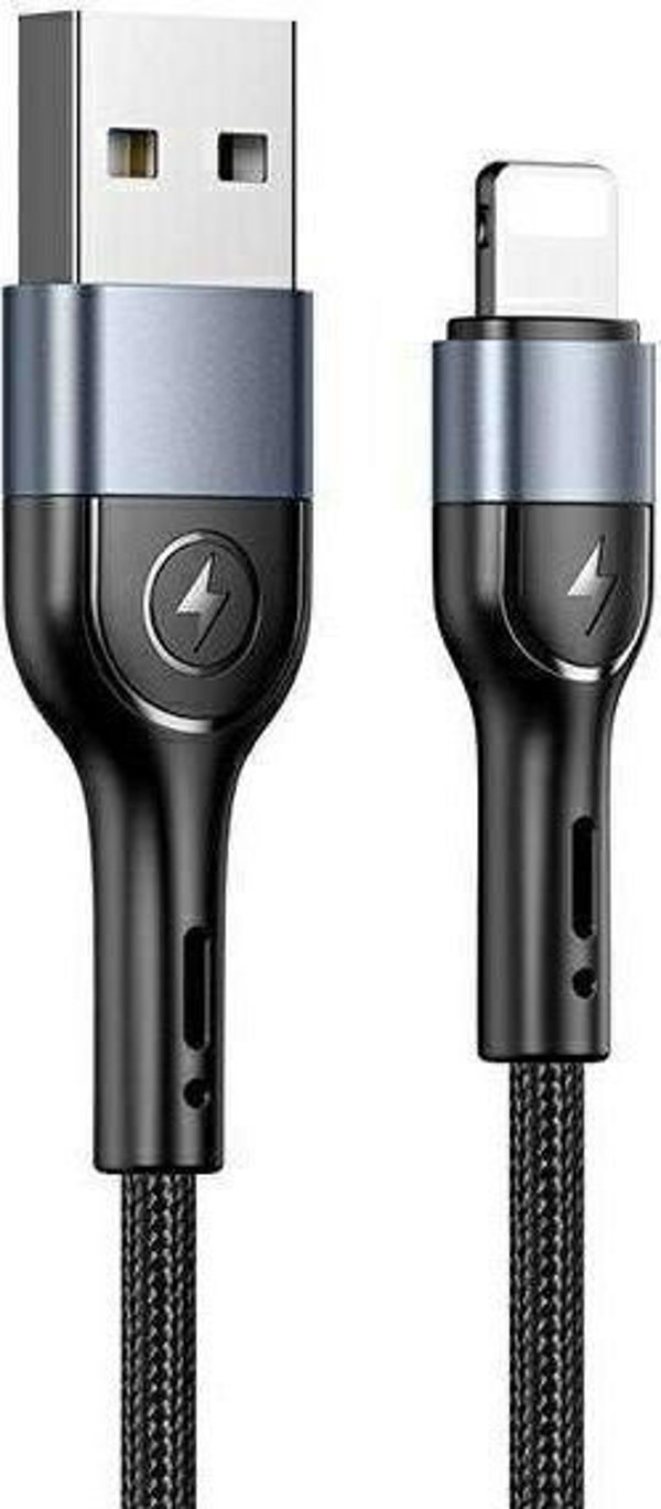 Καλώδιο Usams U55 Lightning USB-A 1m, Υφασμάτινο, 2A, Μαύρο