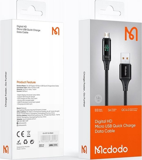 Kabel USB Mcdodo USB-C - microUSB 1.2 m Czarny (MDD38)