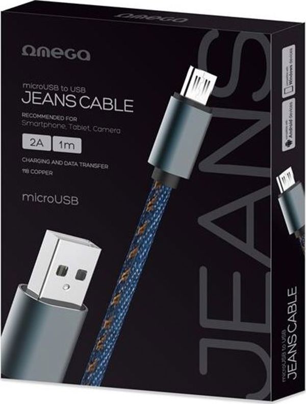 Καλώδιο USB Omega USB-A - microUSB 1 m Μπλε (187289)