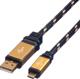 Καλώδιο Roline USB-A σε Micro-B 2.0, 1.8m, Με Πλεξούδα, Μαύρο-Χρυσό