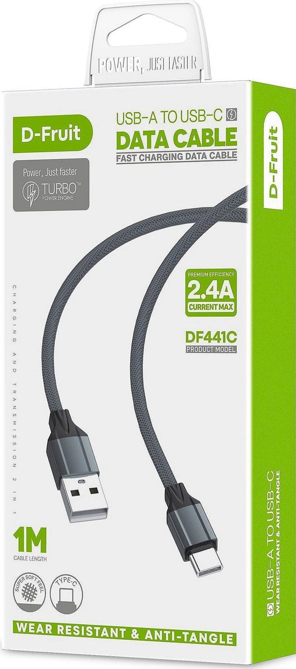 Καλώδιο D-Fruit USB-A - USB-C 1m, γκρι (DF441C)