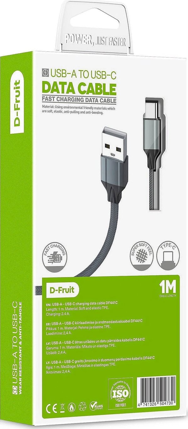 Καλώδιο D-Fruit USB-A - USB-C 1m, γκρι (DF441C)