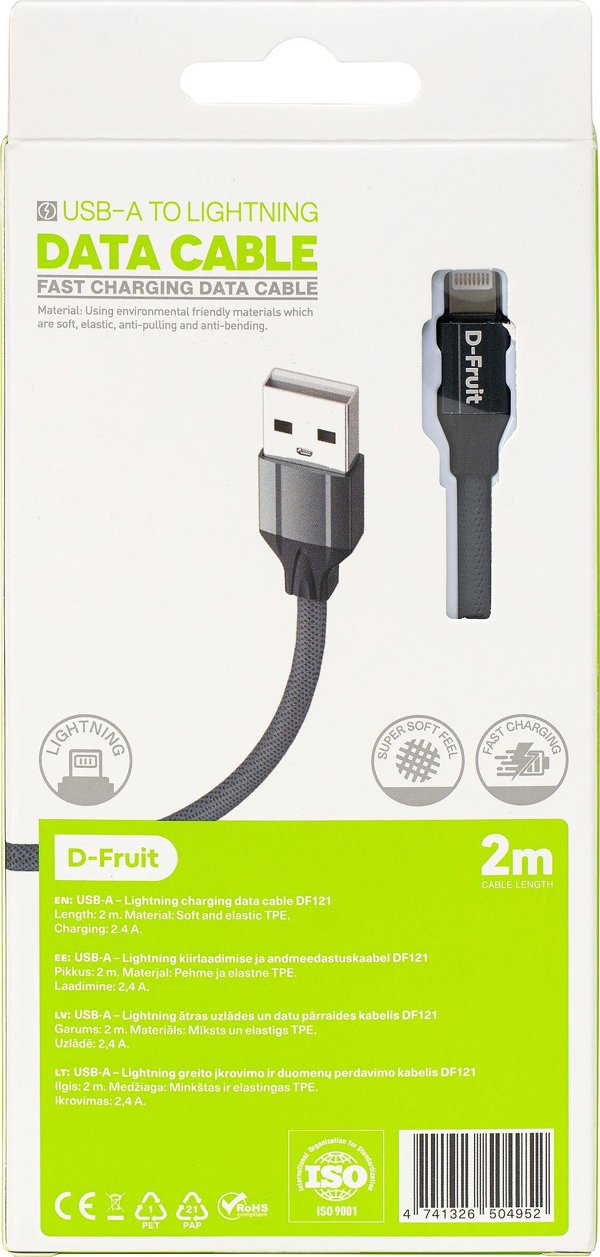 Kabel USB V7 USB-A - Lightning 2 m Szary (50495)
