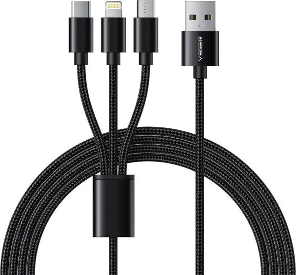 Καλώδιο USB Veger VEGER καλώδιο 3 σε 1 USB A σε Lightning / Τύπος C / Micro USB 2A 12W V303 1,2 m μαύρο