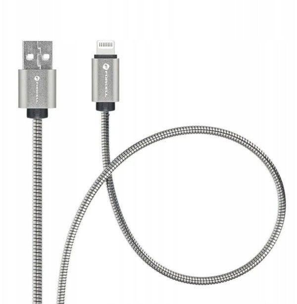 Καλώδιο Forcell F-Energy USB-A σε Lightning 2.4A 12W Μεταλλικό 2m - Ασημί